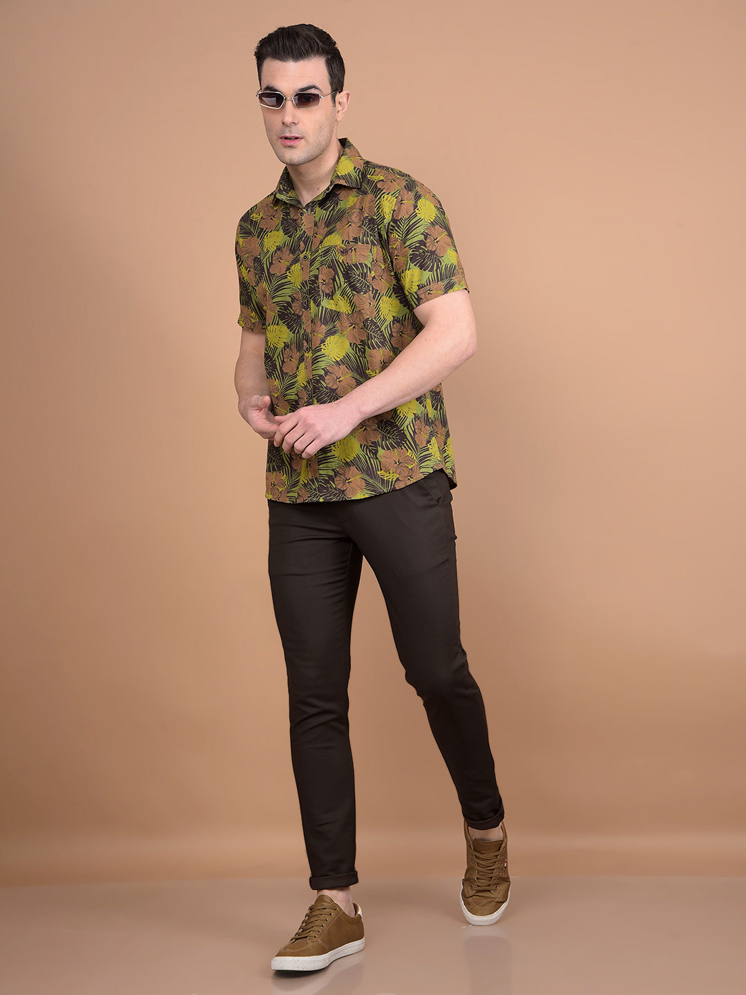 Green Floral Print 100% Cotton Shirt