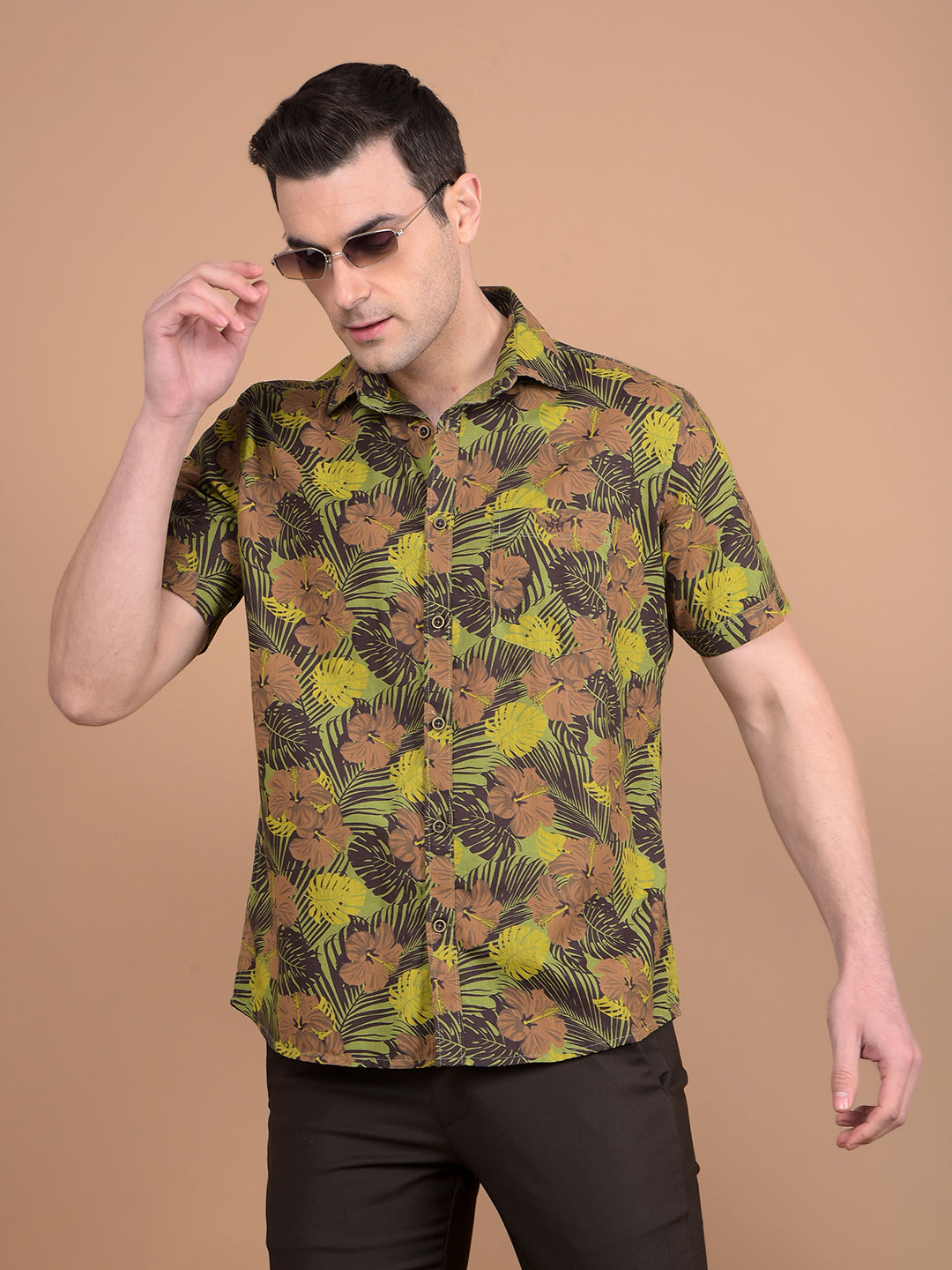 Green Floral Print 100% Cotton Shirt