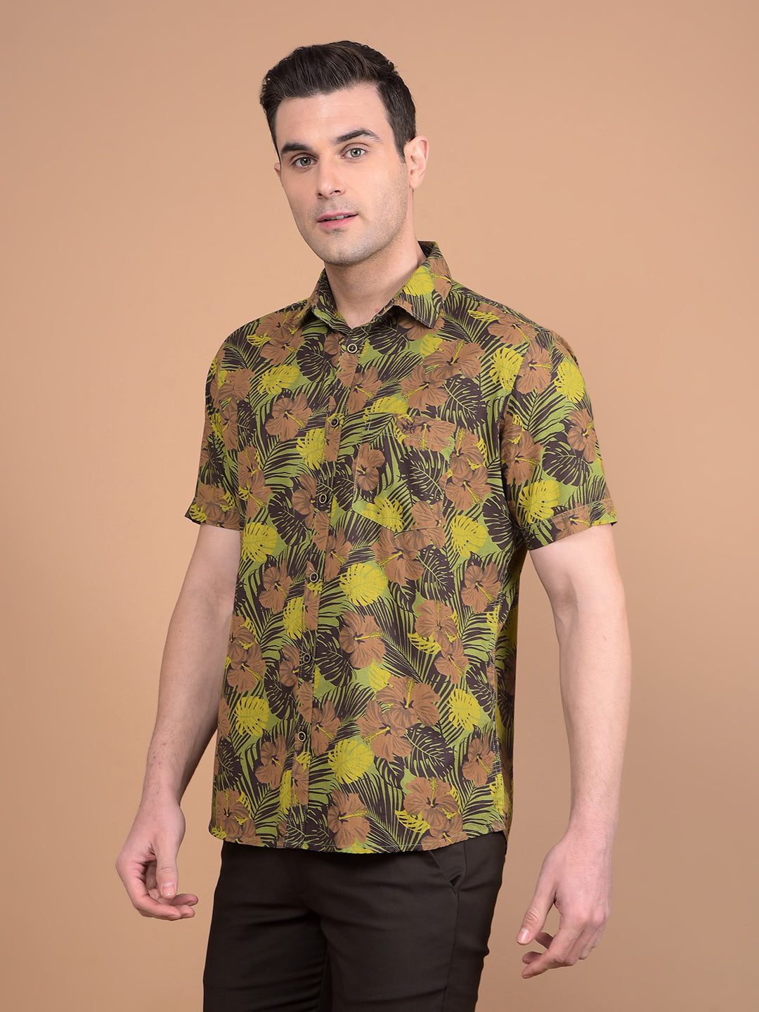 Green Floral Print 100% Cotton Shirt