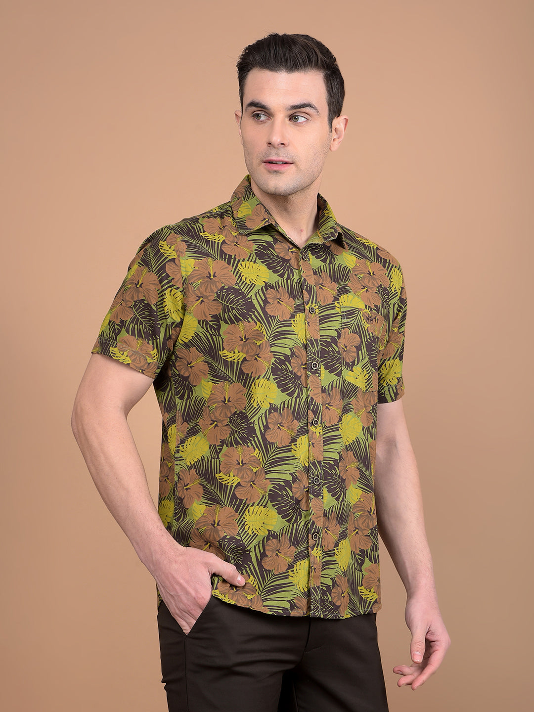 Green Floral Print 100% Cotton Shirt