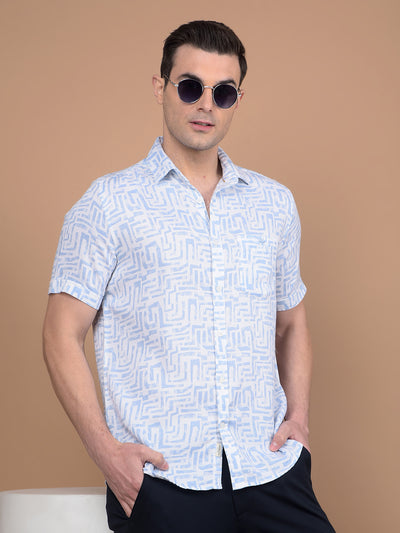 Blue Printed 100% Cotton Shirt