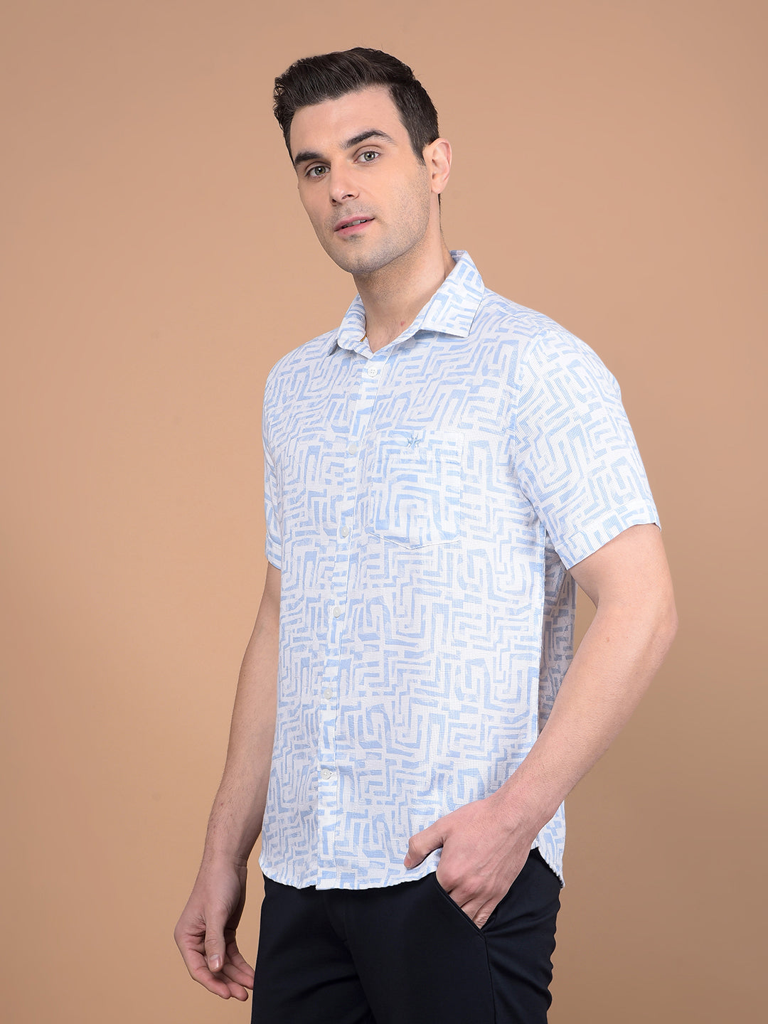 Blue Printed 100% Cotton Shirt