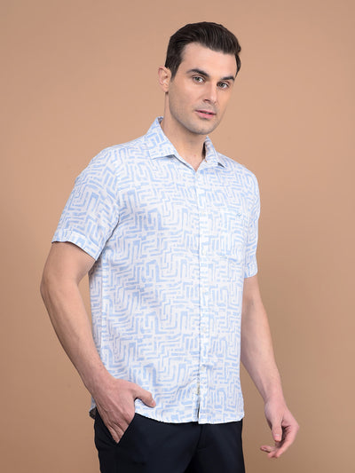 Blue Printed 100% Cotton Shirt