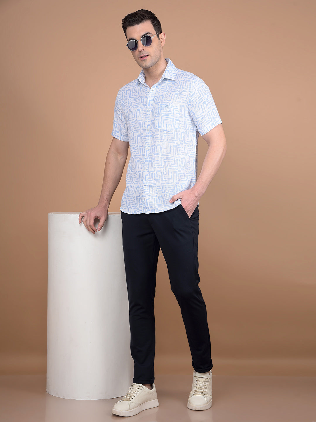 Blue Printed 100% Cotton Shirt