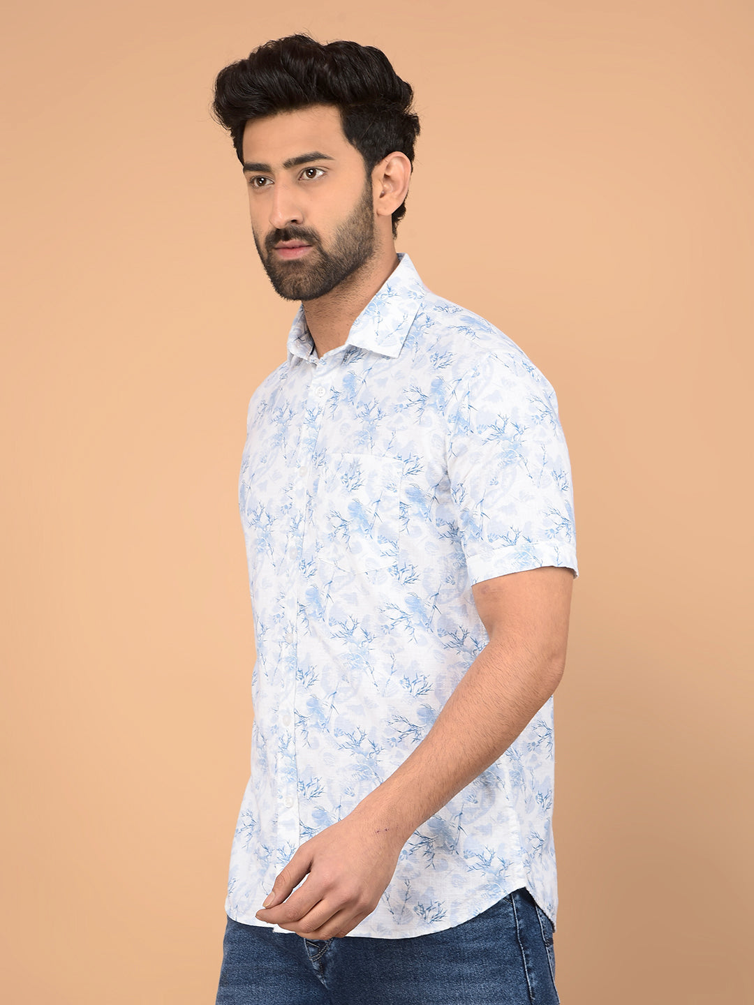 Blue Floral Print Shirt-Men Shirts-Crimsoune Club