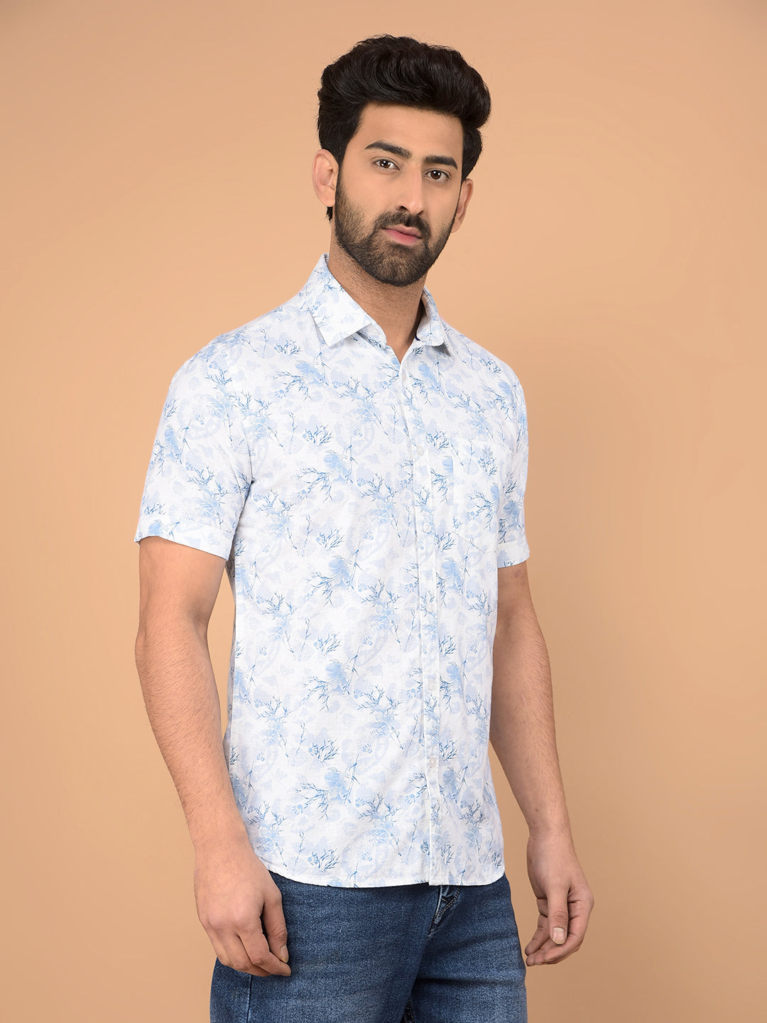 Blue Floral Print Shirt-Men Shirts-Crimsoune Club