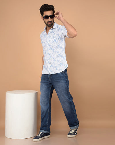 Blue Floral Print Shirt-Men Shirts-Crimsoune Club