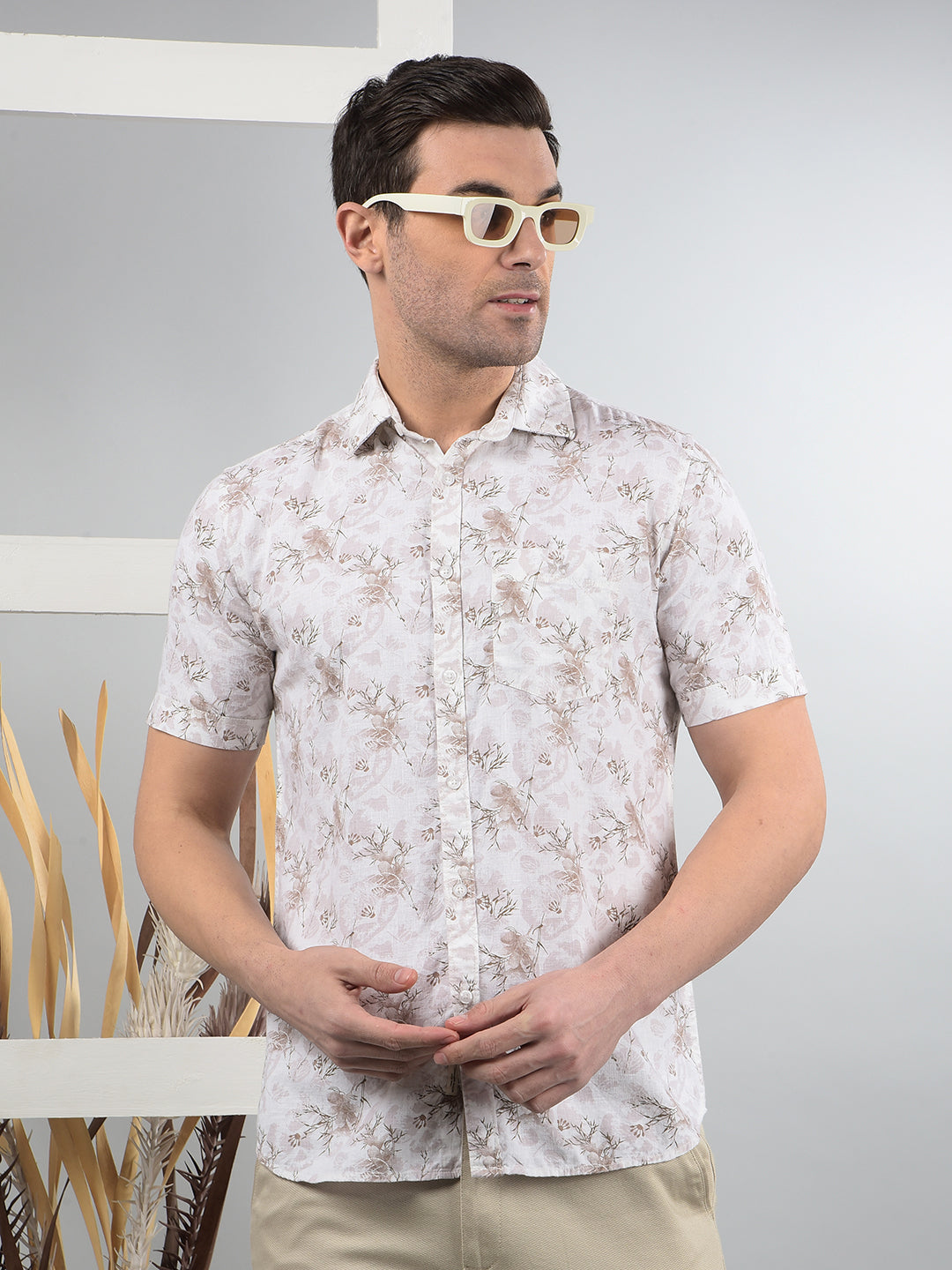 Pink Floral Print Shirt-Men Shirts-Crimsoune Club