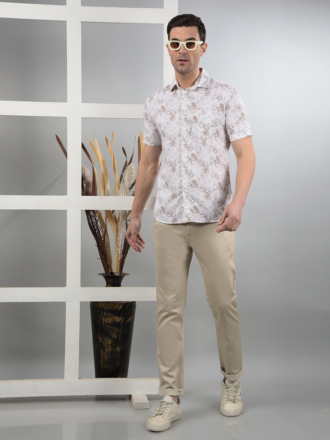 Pink Floral Print Shirt-Men Shirts-Crimsoune Club