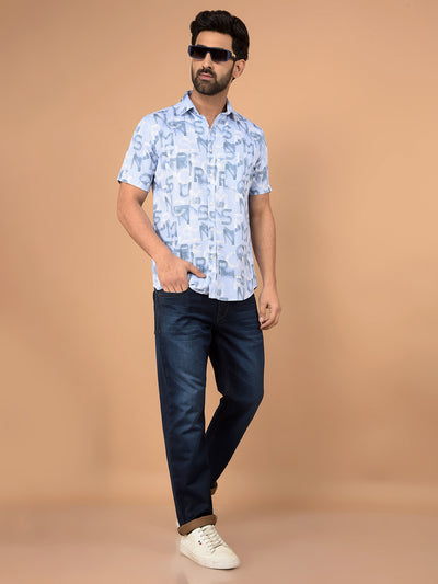 Blue Typographic Print Shirt-Men Shirts-Crimsoune Club