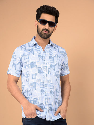 Blue Typographic Print Shirt-Men Shirts-Crimsoune Club