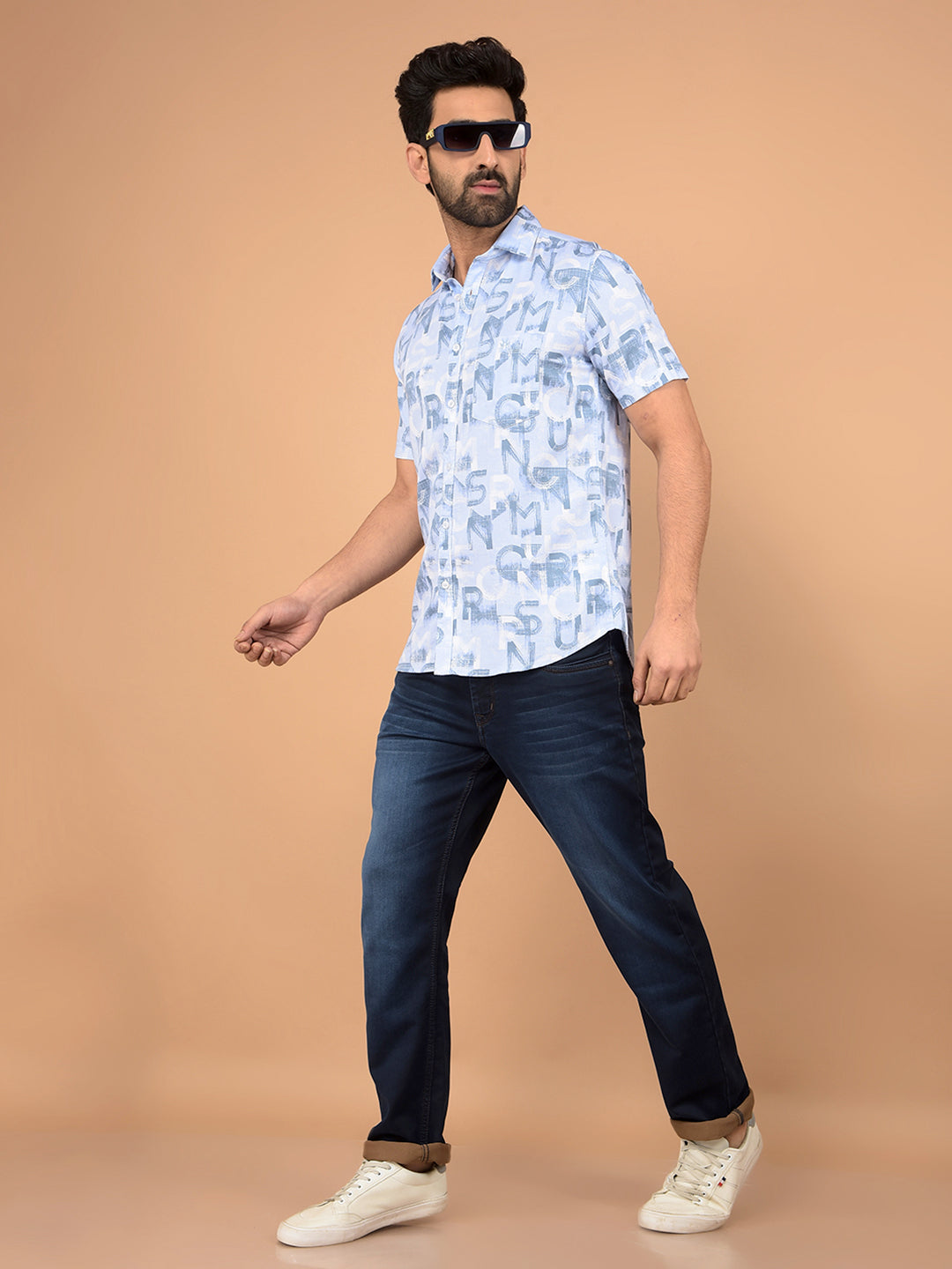 Blue Typographic Print Shirt-Men Shirts-Crimsoune Club