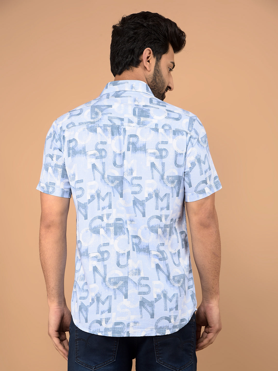 Blue Typographic Print Shirt-Men Shirts-Crimsoune Club