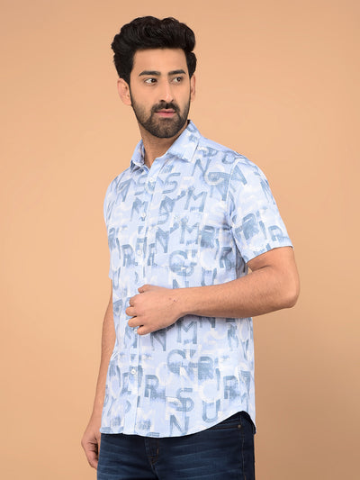 Blue Typographic Print Shirt-Men Shirts-Crimsoune Club