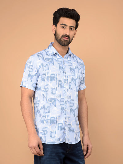 Blue Typographic Print Shirt-Men Shirts-Crimsoune Club