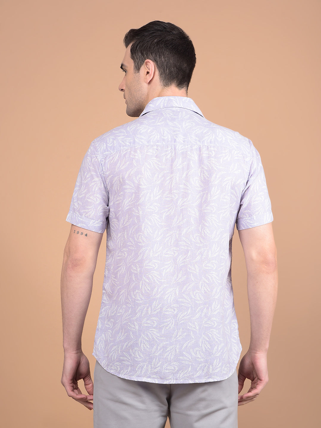 Purple Floral Print Linen Shirt