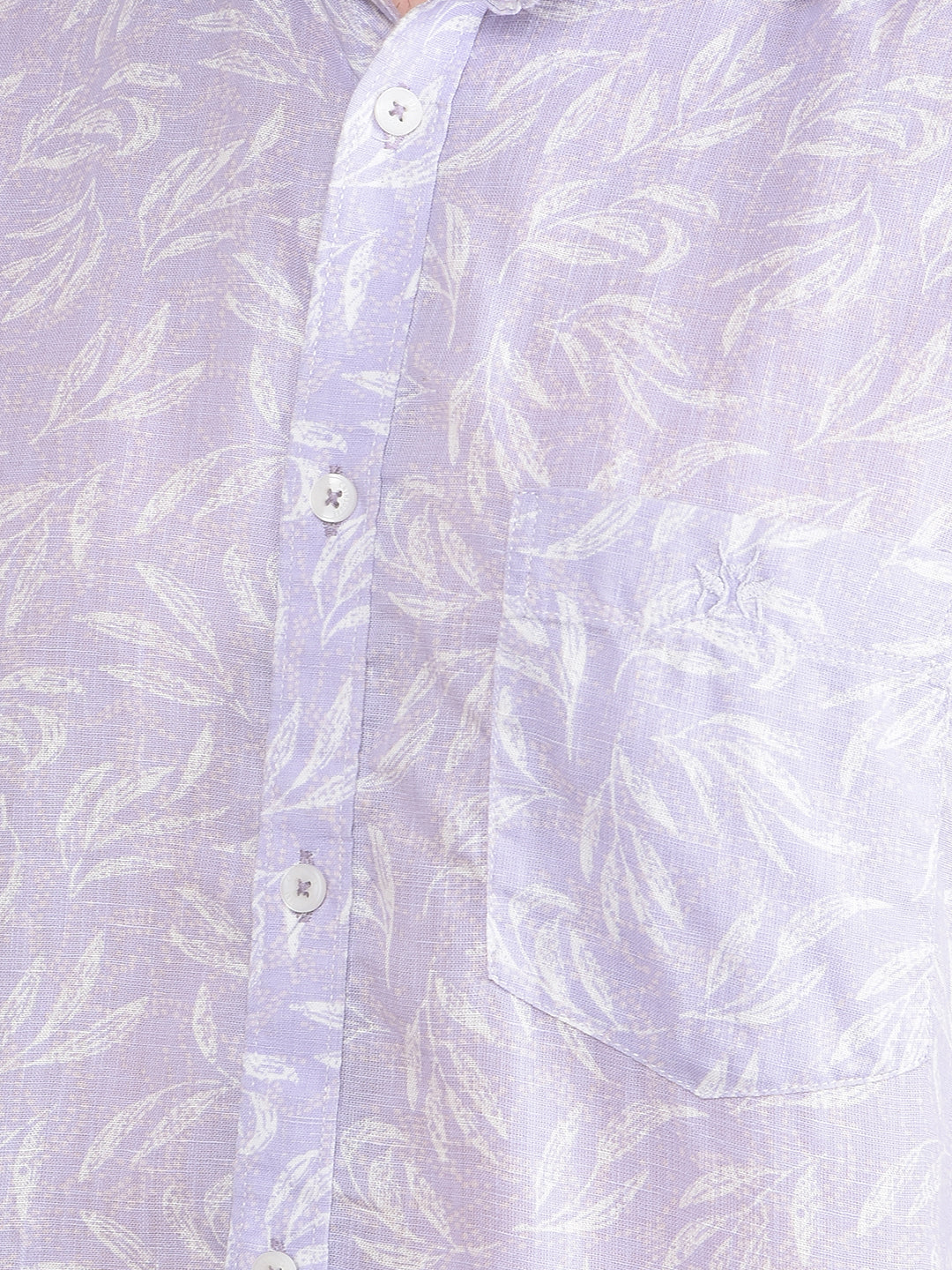 Purple Floral Print Linen Shirt