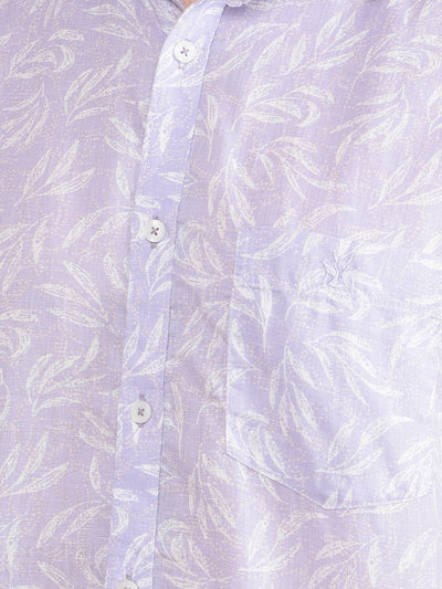 Purple Floral Print Linen Shirt