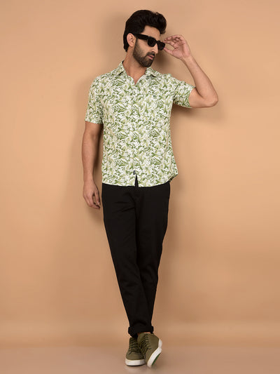 Green Floral Print 100% Cotton Shirt-Men Shirts-Crimsoune Club