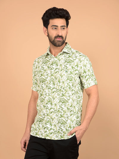 Green Floral Print 100% Cotton Shirt-Men Shirts-Crimsoune Club