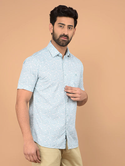 Green Floral Print Shirt-Men Shirts-Crimsoune Club