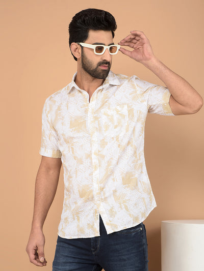 Beige Printed 100% Cotton Shirt-Men Shirts-Crimsoune Club