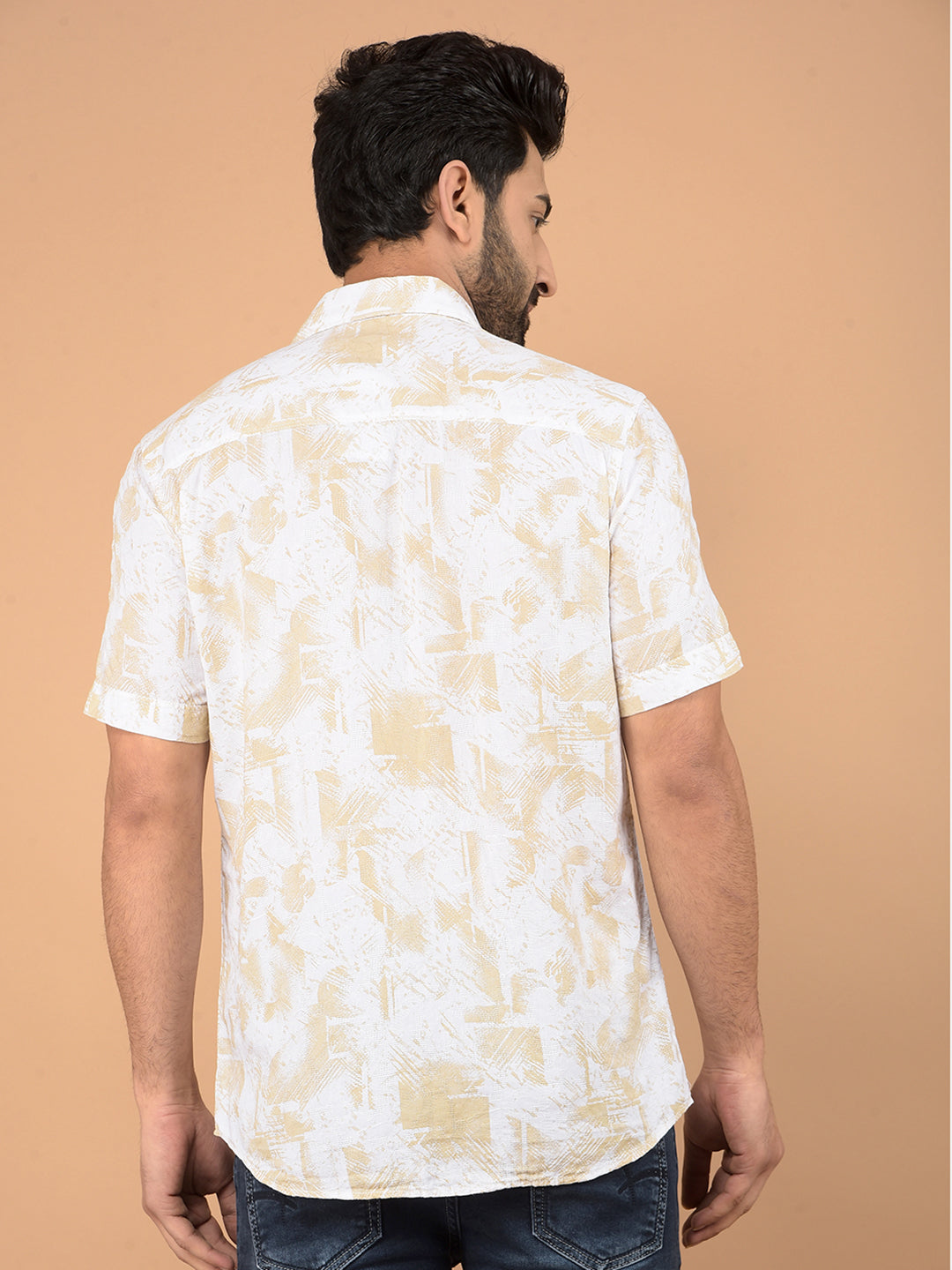 Beige Printed 100% Cotton Shirt-Men Shirts-Crimsoune Club