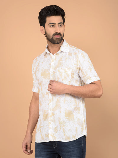 Beige Printed 100% Cotton Shirt-Men Shirts-Crimsoune Club