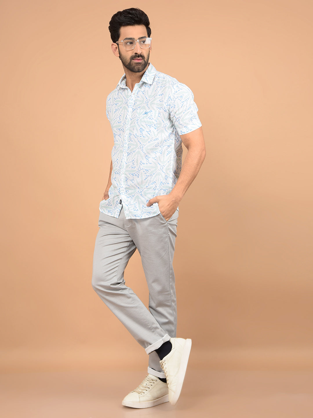 Green Printed Linen Shirt-Men Shirts-Crimsoune Club