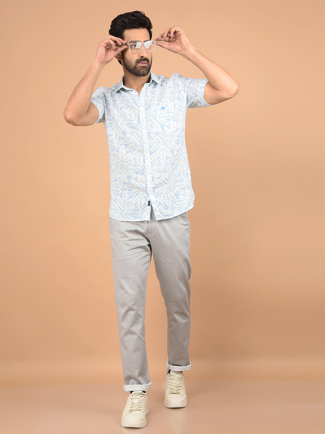 Green Printed Linen Shirt-Men Shirts-Crimsoune Club