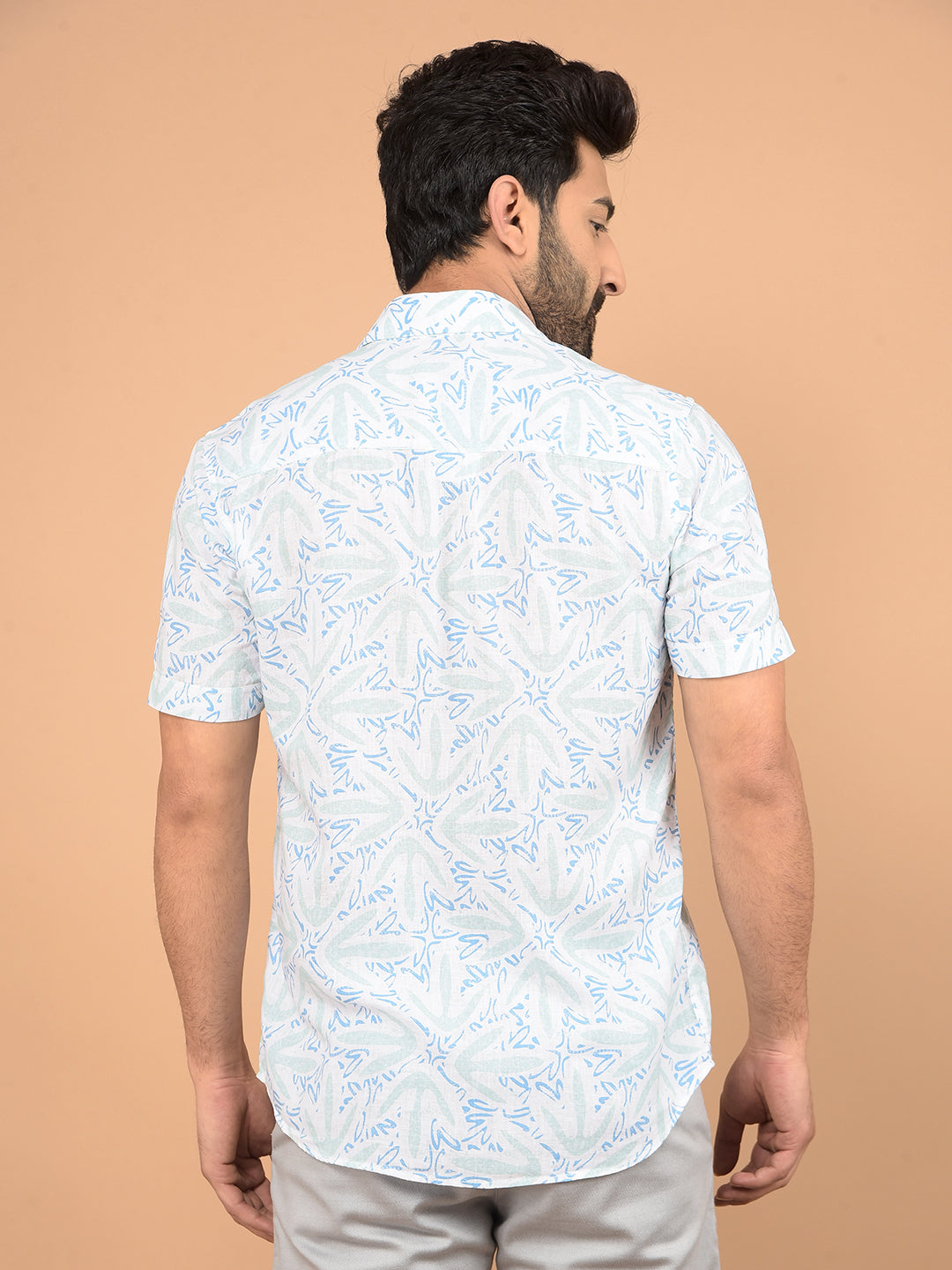 Green Printed Linen Shirt-Men Shirts-Crimsoune Club