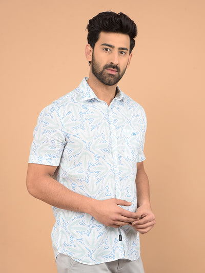 Green Printed Linen Shirt-Men Shirts-Crimsoune Club