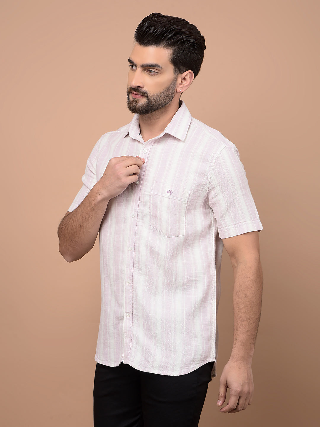 Purple Vertical Stripes 100% Cotton Shirt