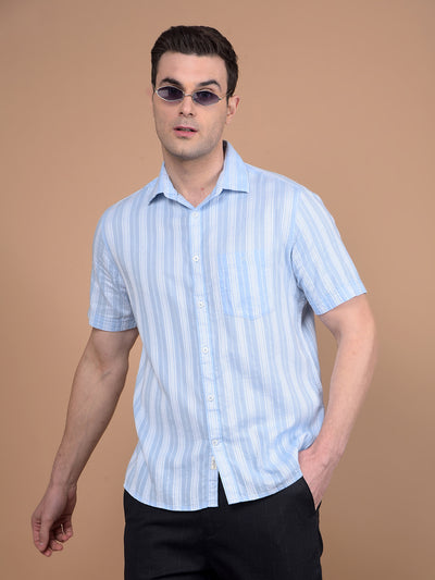 Blue Vertical Stripes 100% Cotton Shirt-Men Shirts-Crimsoune Club