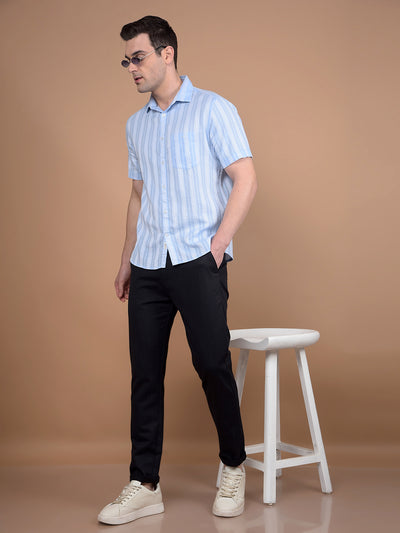 Blue Vertical Stripes 100% Cotton Shirt-Men Shirts-Crimsoune Club