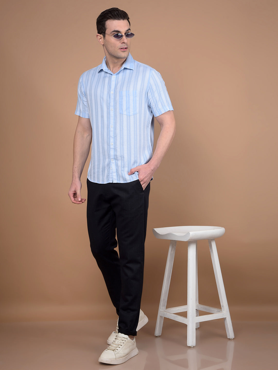 Blue Vertical Stripes 100% Cotton Shirt-Men Shirts-Crimsoune Club