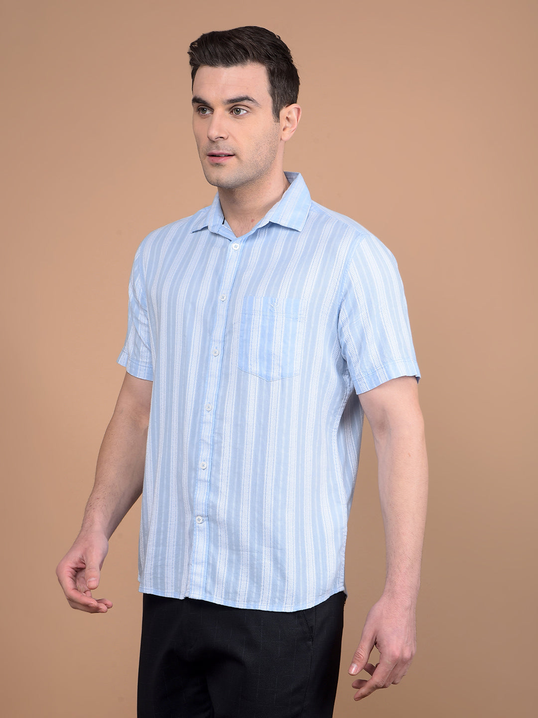 Blue Vertical Stripes 100% Cotton Shirt-Men Shirts-Crimsoune Club