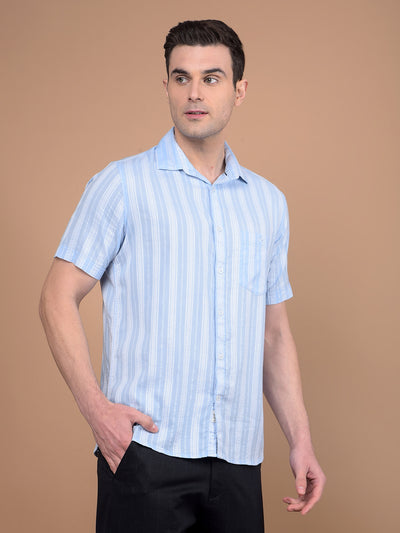 Blue Vertical Stripes 100% Cotton Shirt-Men Shirts-Crimsoune Club