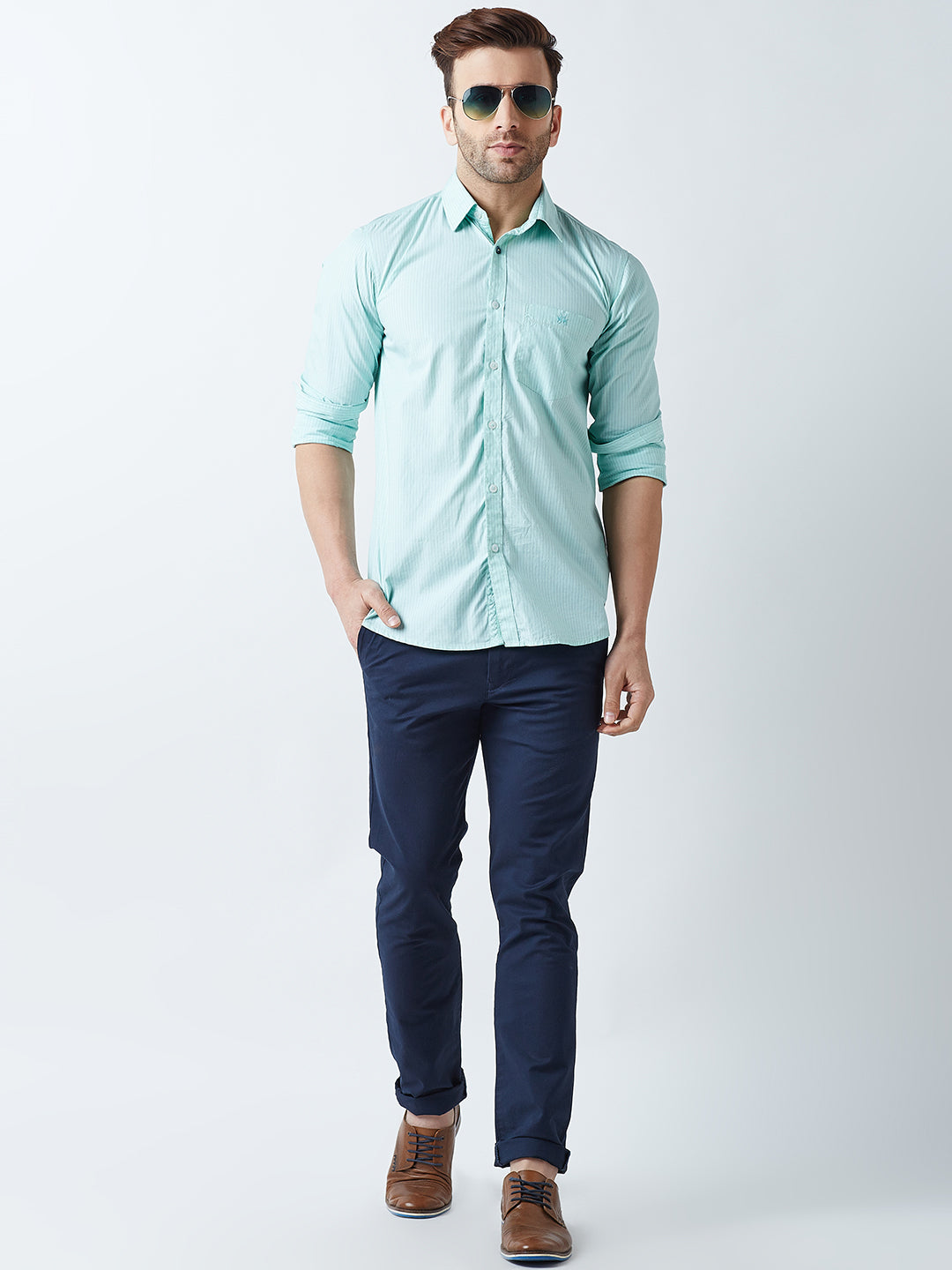 Green Striped Spread Collar Shirt-Men Shirts-Crimsoune Club