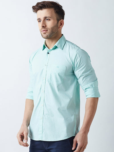 Green Striped Spread Collar Shirt-Men Shirts-Crimsoune Club