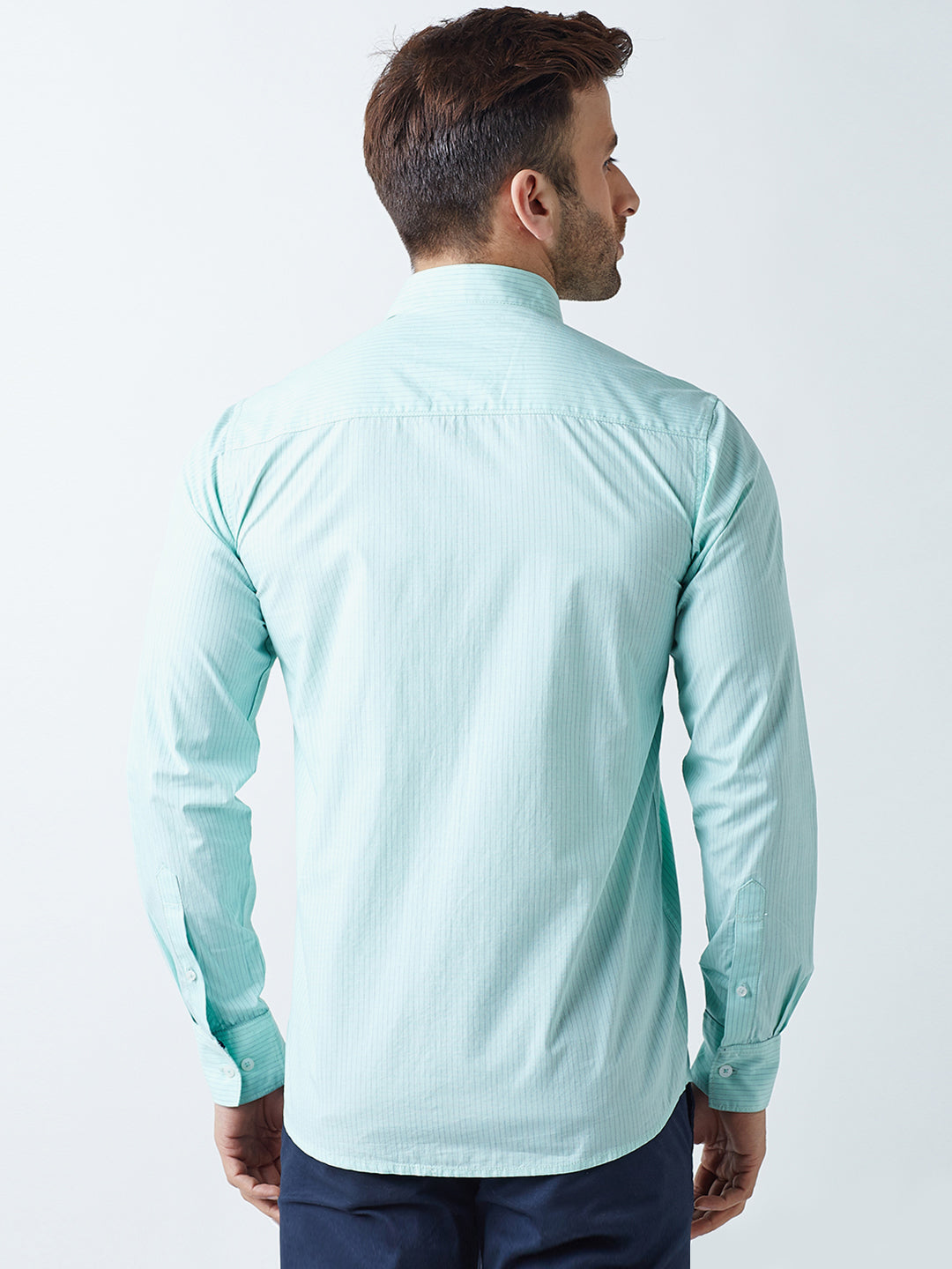 Green Striped Spread Collar Shirt-Men Shirts-Crimsoune Club