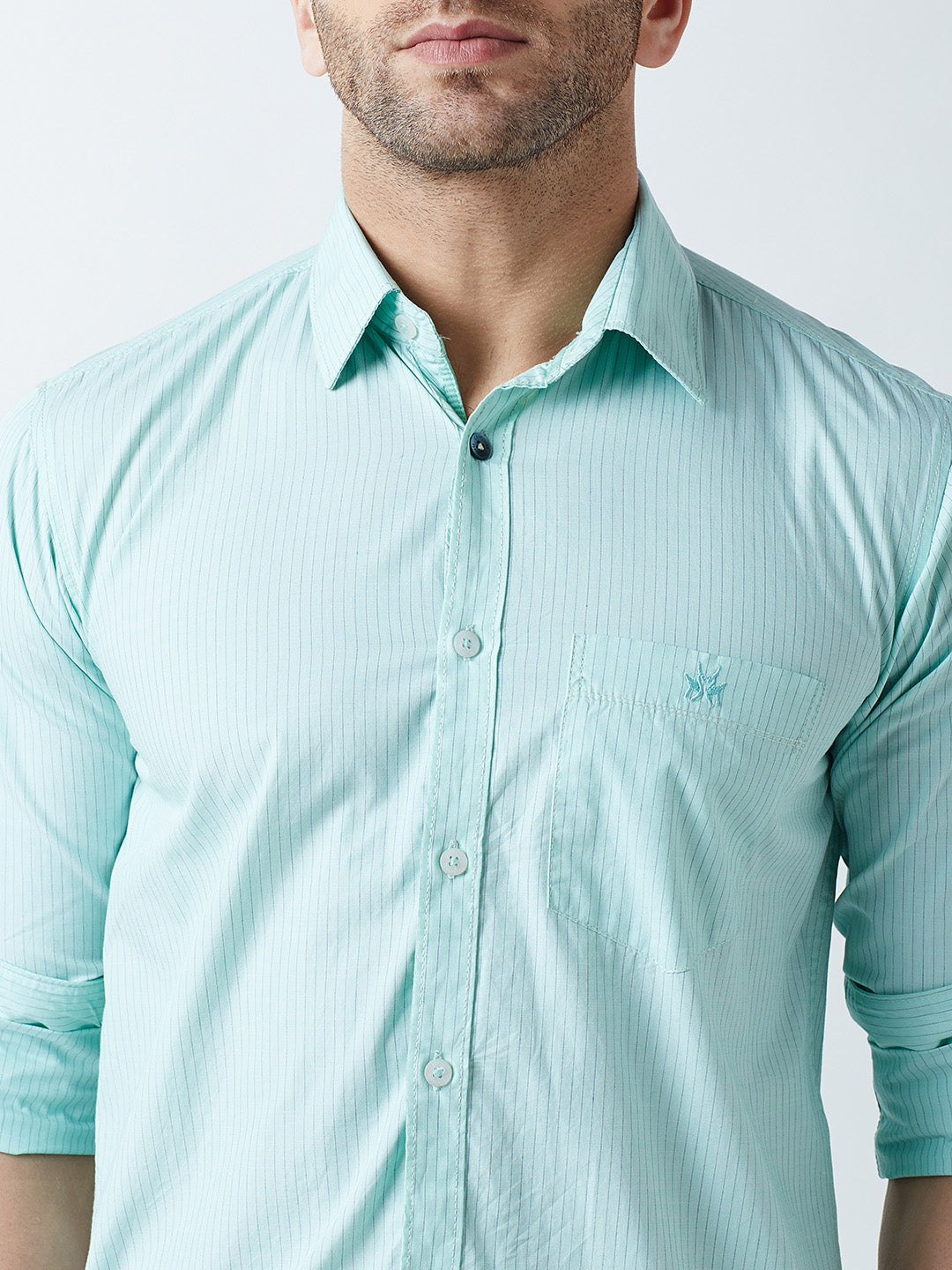 Green Striped Spread Collar Shirt-Men Shirts-Crimsoune Club