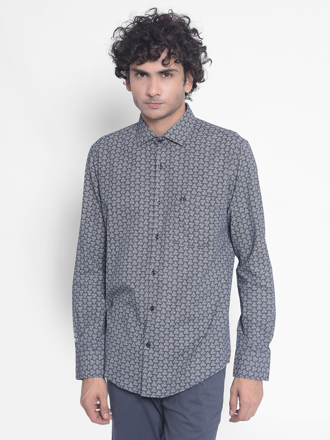 Navy Blue Printed Shirt-Men Shirts-Crimsoune Club