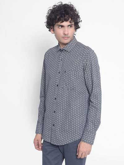 Navy Blue Printed Shirt-Men Shirts-Crimsoune Club