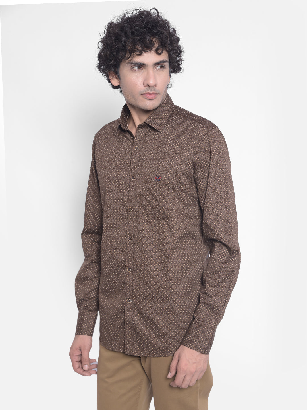 Brown Printed Shirt-Men Shirts-Crimsoune Club