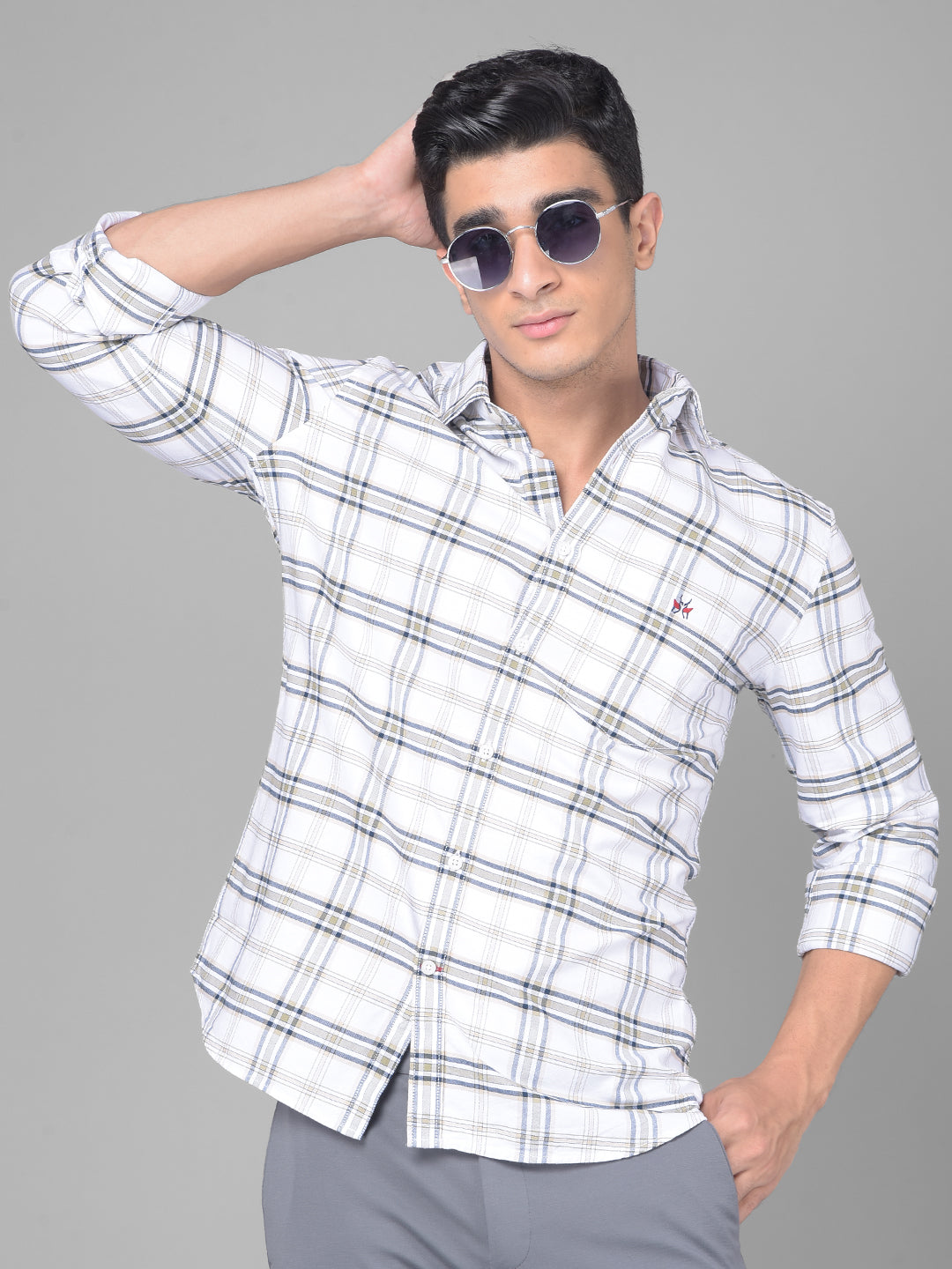 White Checked Shirt-Men Shirts-Crimsoune Club