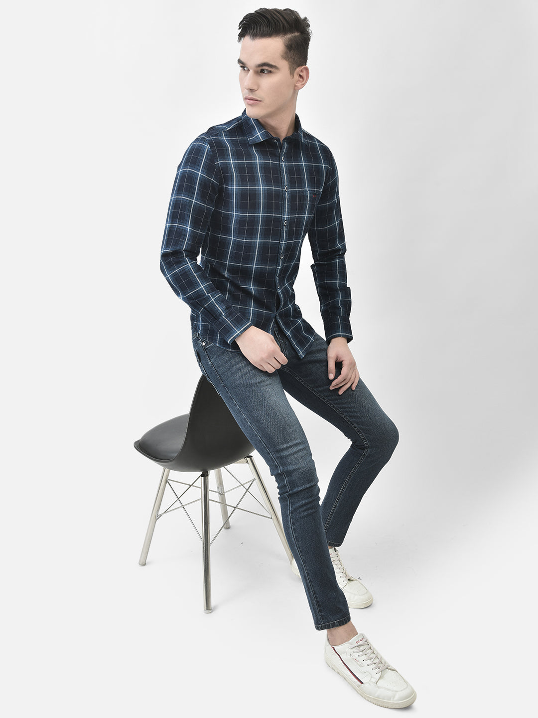 Navy Blue Checked Shirt-Men Shirts-Crimsoune Club