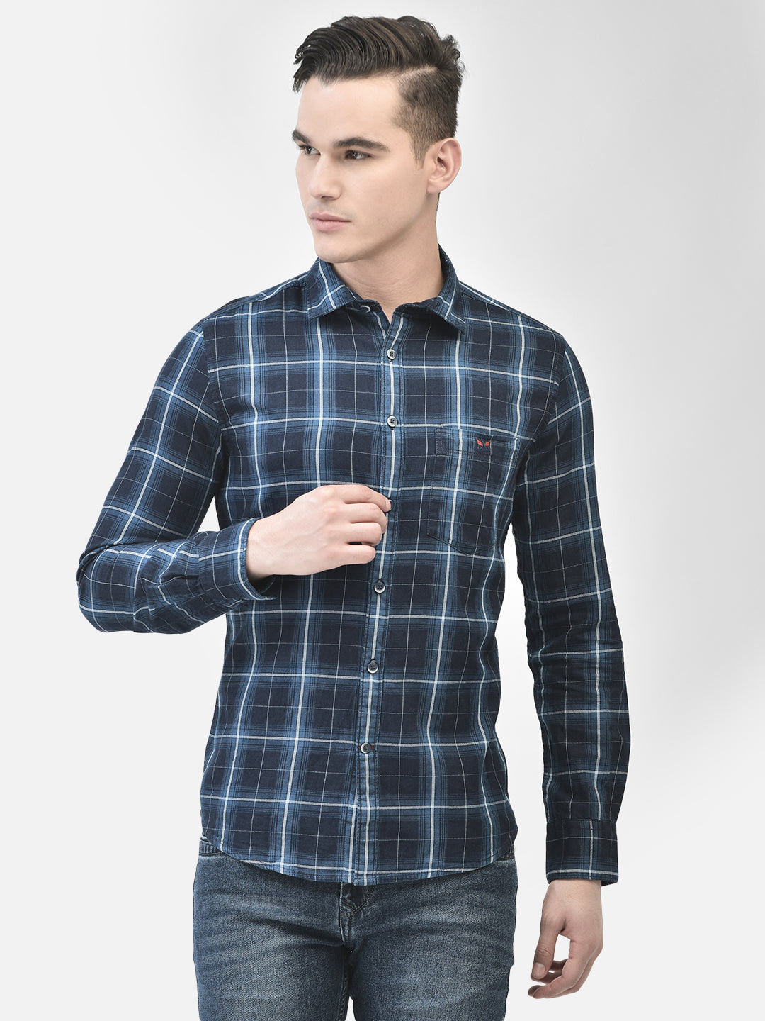 Navy Blue Checked Shirt-Men Shirts-Crimsoune Club