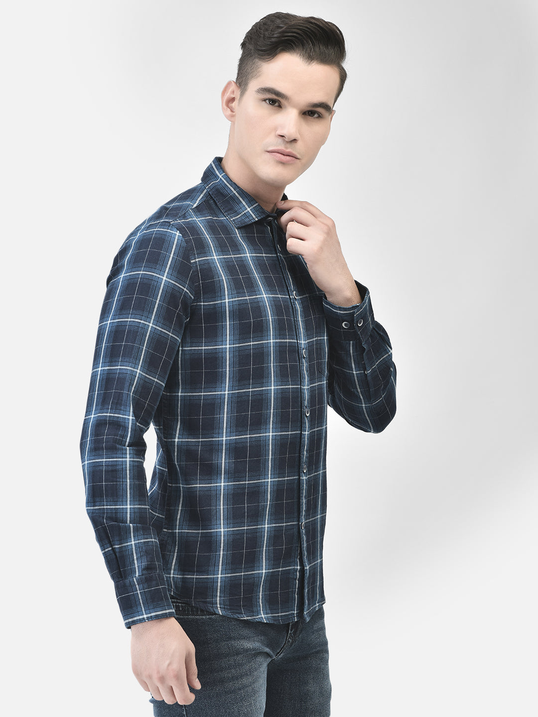 Navy Blue Checked Shirt-Men Shirts-Crimsoune Club