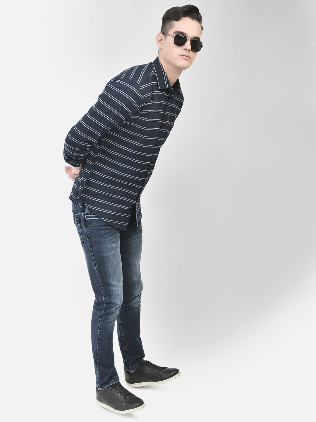 Navy Blue Striped Shirt-Men Shirts-Crimsoune Club